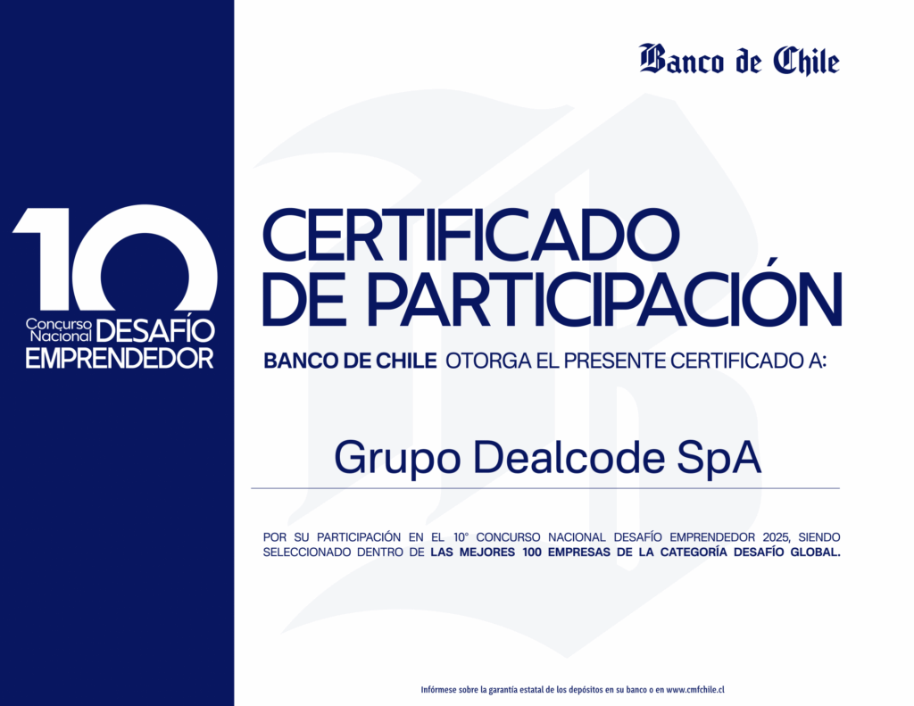Certificado Top 100 · Desafío Global · Banco de Chile · Grupo Dealcode SpA